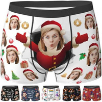 Boxers pour hommes à motif de dessin animé imprimé numérique, amusants et ludiques pour Noël, avec effet push-up fessier, taille mi-haute et élasticité
