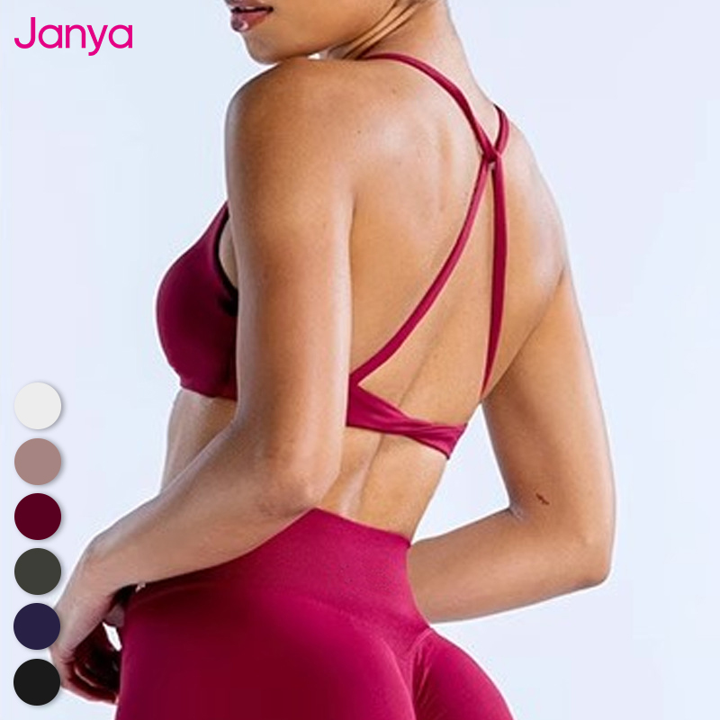 Janya Hot Sales Women Gym Home Training Wear Halter Yoga Bras Breathable Sport Top Twist Cross Back Removable Pads Sports Bra