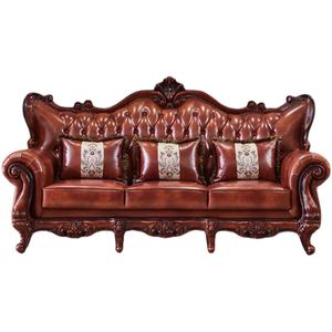 Divano Componibile in Vera Pelle di Lusso Stile Europeo, Intaglio su Due Lati in <span class=keywords><strong>Legno</strong></span> di Quercia Massiccio per <span class=keywords><strong>Soggiorno</strong></span> - Product Image 5