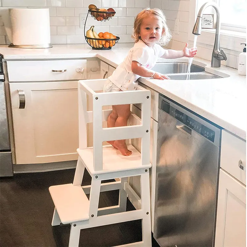 Los niños muebles de madera de aprendizaje de La torre plegable paso taburete para niños