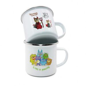 Heat Transfer Sublimation Coating Silver Edge <b>Enamel</b> Mug Blue Monster Design Chic Style Business Promotional Advertising Gift - Product Image 3