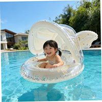Siège de piscine anti-retournement pour bébé, 22 pouces, en polyester avec auvent, motif papillon scintillant, pour filles et garçons, blanc