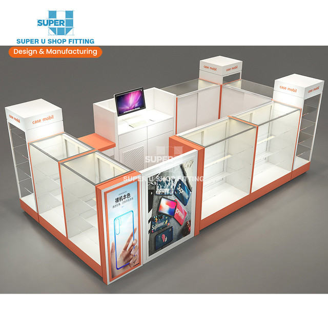 Full Vision Glass Showcase Cellphone Shopping Mall Kiosk Customized Cell Phone Showcase Display Mobile Accessory