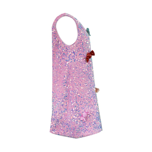 Robes pour filles rose à sequins, motif bonbon, sans manches, coupe trapèze, irisées, avec nœud scintillant, pour fête, mini, pour tout-petits, boutique - Product Image 4