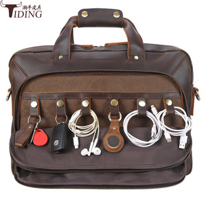 Tiding Genuine Leather Business <b>Briefcase</b> 15.6-Inch Laptop Bag Dark Brown Shoulder Bag For Travel And Work - Product Image 3