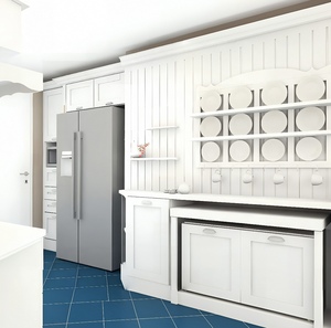 ตู้ครัวสไตล์โมเดิร์นฟาร์มเฮาส์สีขาวแบบเชคเกอร์ ตู้ครัวไม้สั่งทำสไตล์เมดิเตอร์เรเนียนสุดหรู พร้อมชั้นวางจานแบบเปิด - Product Image 5