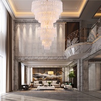 Lustre en verre artisanal multi-niveaux de luxe, grande suspension lumineuse en métal pour villa, hall d'hôtel et escalier à plafond haut