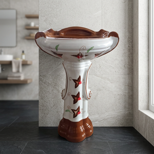 Lavabo de pie de cerámica con pedestal y cubierta electrochapada, con gran capacidad de lavado, para uso en centros comerciales y villas - Product Image 5