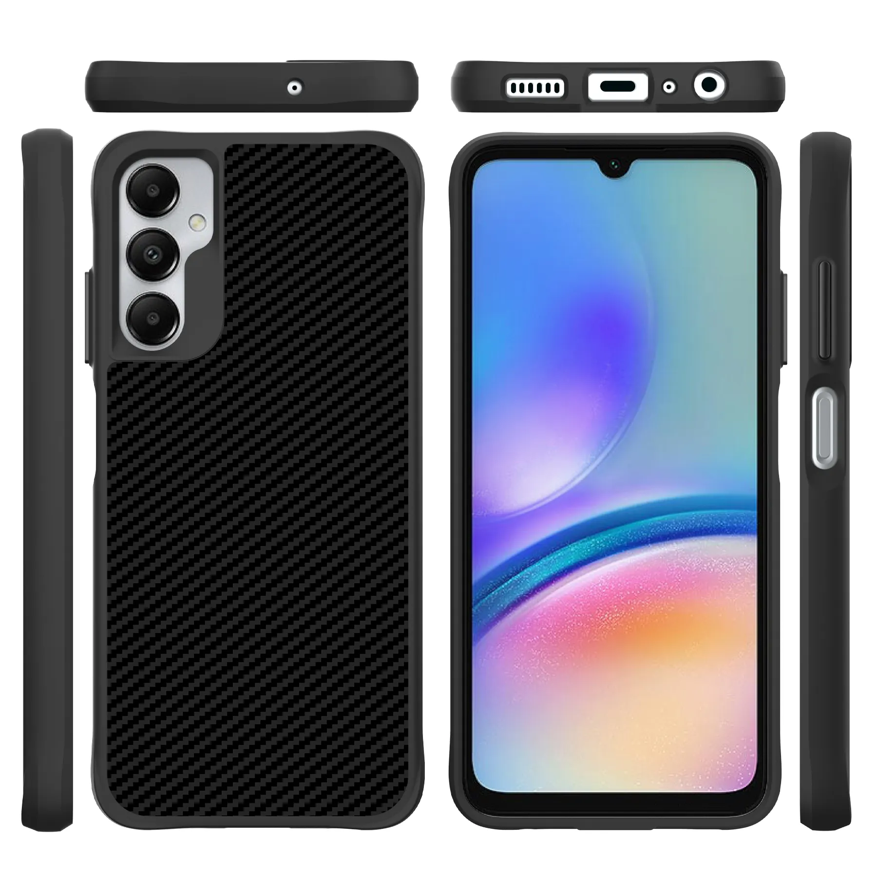 Pour Samsung Galaxy A05S 4G A15 A25 A72 S24 S23 Noir Fibre de Carbone Antichoc Mince Antidérapant Corps Complet De Protection Téléphone Portable Cas