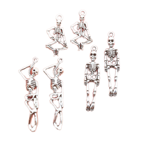 Breloques squelette gothique d'Halloween, accessoires de bijoux vintage en alliage d'argent, vente en gros pour la fabrication de colliers et de porte-clés