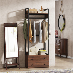 <span class=keywords><strong>Appendiabiti</strong></span> Moderno in Legno Autoportante Stile Vintage Retrò per Soggiorno e Camera da Letto con 2 Grandi Cassetti Multifunzionali - Product Image 4