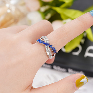 Anillo de Zafiro con Diseño de Corona T0561 para Mujer, Corte Marquesa, Piedra Preciosa Natural, Engaste Pavé, Anillos de Moda para Boda - Product Image 6