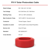 Câble solaire en cuivre étamé flexible multibrins PV1-F 35mm2 IEC 62930:2017 LSZH 1500V Fil photovoltaïque