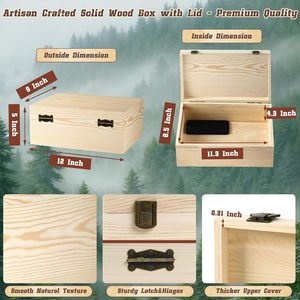 Caja de Joyería de Madera Natural sin Acabado, con Tapa con Bisagras, Diseño Clásico, Gran Capacidad, Almacenamiento Portátil y Sostenible para Recuerdos, DIY - Product Image 3