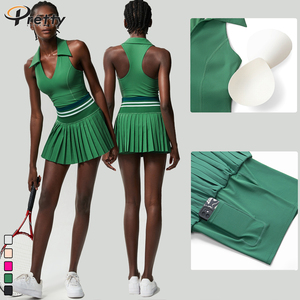 Conjunto de 2 Uds de Fitness para mujer, faldas plisadas de cintura alta, polos cortos debajo acanalados <span class=keywords><strong>con</strong></span> almohadilla en el pecho, sujetador insular, chaleco deportivo - Product Image 3