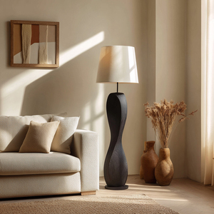 โคมไฟตั้งพื้นเซรามิกทันสมัย สีขาว ฐานโค้งมน โคมผ้า ไฟ LED E26 6000K แสงเดย์ไลท์ ควบคุมด้วยระบบสัมผัส พิมพ์ 3 มิติ CRI 90 สำหรับใช้ในบ้าน - Product Image 4