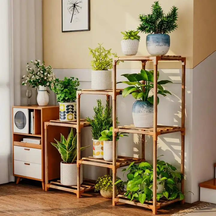 Suporte de madeira DIY moderno para plantas e plantas, suporte para decoração de casa, interior e exterior, amostra grátis de flores