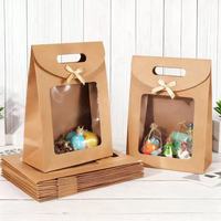 Sacs cadeaux en papier kraft avec fenêtre, vente en gros, sacs cadeaux créatifs à rabat avec poignée