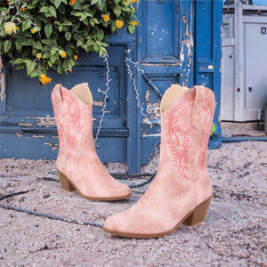 Bottines Western Bleues Personnalisées avec Logo Imprimé pour Femmes Fermeture à Enfiler Doublure en Cuir Véritable Semelle en Caoutchouc Solide Style <span class=keywords><strong>Cowboy</strong></span> Automne - Product Image 2