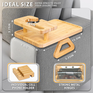 Plateau de repose-bras multifonction en bambou pour canapé, avec support pour télécommande et porte-gobelet, pour la maison, le salon et la détente quotidienne - Product Image 3