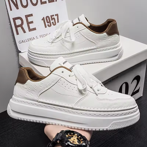 Chaussures plates en cuir respirant tendance, baskets de skateboard pour hommes, chaussures décontractées de haute qualité pour femmes, style marche - Product Image 3