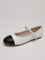 Nouvelles Chaussures Mary Jane Bicolores 2026 pour Femmes avec Bride en Faux Perles, Bout Rond, Ballerines Plates Décontractées