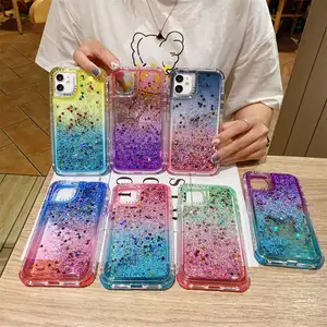 Quicksand Gradient Glitter Liquid PC +TPU Soft Phone Case for iPhone 13 PRO Max 3 in 1 iPhone 12 X/Xr Anti-Drop Mobile Phone Cov