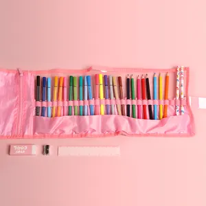 Back To School Roll Up Cartoon Color Pen Promotional Gifts Essentials School Supplies Kit Stationery Set For Kids