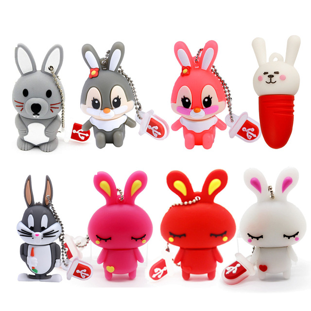 Cute Cartoon Rabbit USB 2.0 Flash Drive 64GB (New) with Silicone Material Free Keychain Gift Box for Friends 1-Year Warranty