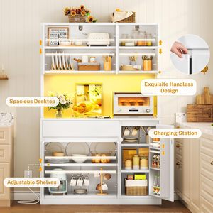 SENYU Modern <b>White</b> Kitchen Pantry Cabinet With LED Lighting Adjustable <b>Shelves</b> Multi-Functional Storage Organizer - Product Image 4