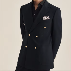 Blaze <span class=keywords><strong>bleu</strong></span> <span class=keywords><strong>marine</strong></span> Double boutonnage <span class=keywords><strong>costume</strong></span> ample hommes affaires <span class=keywords><strong>veste</strong></span> formelle <span class=keywords><strong>costume</strong></span> <span class=keywords><strong>de</strong></span> marié robe <span class=keywords><strong>de</strong></span> mariée - Product Image 1