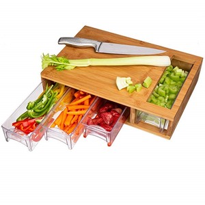Andreen bamboo cutting board with 4 clear plastic drawers extra large wood cutting board cutting board with storage boxes