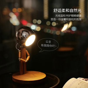 Ptlife Moon Table Lamp Solid Wood Metal Touch Control Rechargeable Bedroom Night <b>Light</b> - Product Image 3