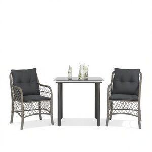 Conjunto de Bistro de Ratán Sintético Gris con Cojines, 2 Plazas, Muebles de Jardín para Exteriores, Diseño Contemporáneo - Product Image 1