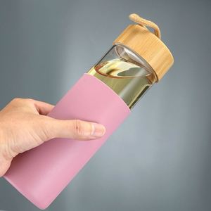 Factory 550Ml Bamboo Lid Glass Water <b>Bottle</b> Silicone Sleeve With Custom Logo - Product Image 5
