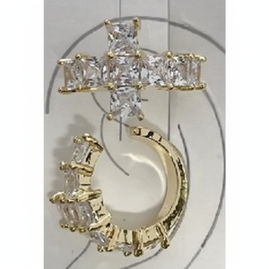 ต่างหูแบบหนีบร่วมสมัยตัวหนาทองเหลืองชุบทองรูปทรงเรขาคณิตพร้อมเพชรและไข่มุกดีไซน์ขนนกทันสมัยทันสมัย - Product Image 1