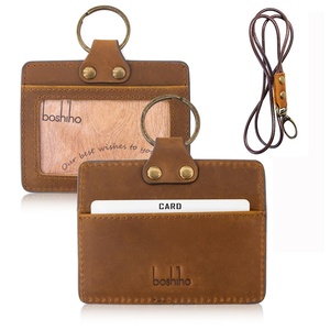 Porte-carte d'identité en cuir Boshiho marron, porte-badge, porte-carte de crédit, cordon de cou élégant pour le bureau, les étudiants et les professionnels - Product Image 1