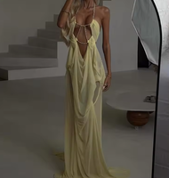 Robe longue moulante en maille sexy SJ King Mcgreen Star pour femme, col en V plongeant, bretelles, robe de soirée club, dos nu, robe de vacances
