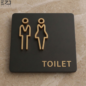 Letrero de Baño Moderno de Acrílico EZD, Placa Adhesiva para Puerta, Duradera, con Ícono 3D de Latón, Unisex, para Baño, con Braille ADA - Product Image 2