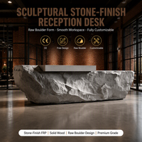 Comptoir de réception en FRP finition pierre sculpturale avec éclairage LED, design moderne – Comptoir d'accueil personnalisé pour hôtels, bureaux et espaces commerciaux