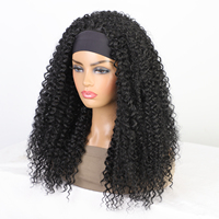 Perruques Bandeau Bouclées Kinky pour Femmes Noires, Courtes, Afro Bomb, Synthétiques Volumineuses, Sans Colle, Noir Naturel