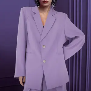 Moda OEM cuello ropa mujer, blazer diseño para niña mujer servicio Tweed casual tres botones contraste color Blazers/