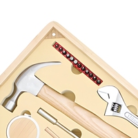 Kit d'outils ménagers en bambou, ensemble de réparation portable avec marteau, pinces, clé, mètre à ruban, porte-embouts, étui