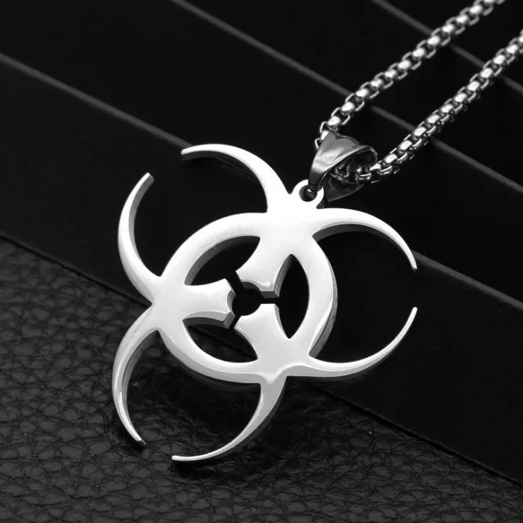 Pas cher Personnalisé Gravure Unisexe Cadeau Pendentif Foi Halloween Biohazard Collier