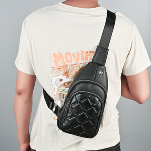 Bolso de Pecho de Cuero Genuino para Hombre, Negro, Gran Capacidad, Transpirable, para Viajes de Negocios, con Diseño de Cierre en Relieve - Product Image 2