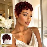 Perruque courte Chioma en cheveux brésiliens Remy, sans colle, sans dentelle, coupe pixie bouclée, personnalisable, vente en gros par Senmu Beauty