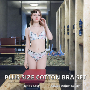 Nuevo conjunto de sujetador de algodón estampado para mujer, talla grande, ropa interior deportiva, tanga transpirable de tiro bajo con tirantes ajustables - Product Image 2