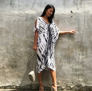 ชุดเดรสสั้นดีไซน์เนอร์สำหรับผู้หญิง,ชุดเดรสมัดย้อมสำหรับสุภาพสตรีชุดเดรสเปิดไหล่สำหรับใส่เดินชายหาดสำหรับฤดูร้อน - Product Image 1