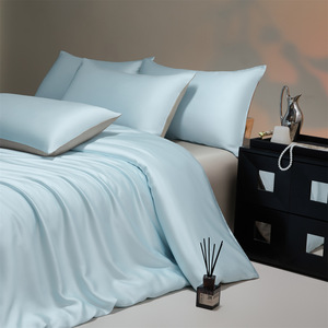 Juego de Ropa de <span class=keywords><strong>Cama</strong></span> de Bambú 100% Satén 300 Hilos, Color Sólido, Refrescante para Verano, Juego de Funda Nórdica de Lujo, Venta al por Mayor, Logotipo Personalizado - Product Image 4