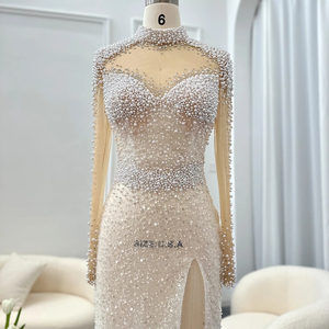 Ragazze nere sirena abiti da ballo lunghi di lusso con spacco di perle africano abito da sera cerimonia laurea abito Rm028-1 - Product Image 4